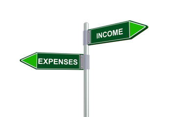 3d expenses income road sign
