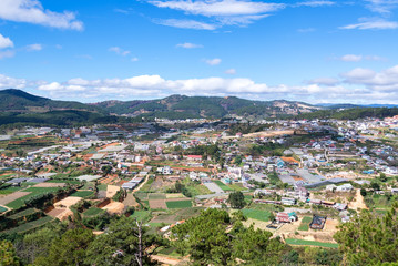 Fototapeta na wymiar Colorful Dalat city from high view in early morning view from ca