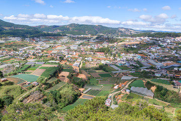 Fototapeta na wymiar Colorful Dalat city from high view in early morning view from ca