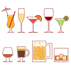 Set icons of cocktails in line style.