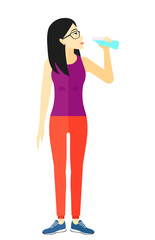 Woman drinking water.