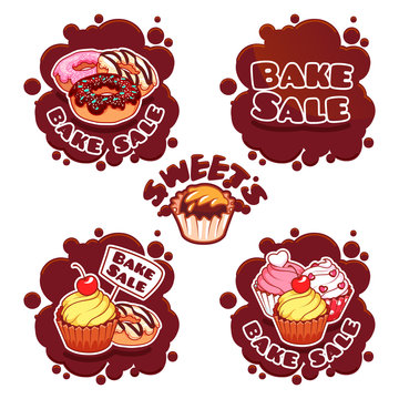Set of labels for bake sale in the form of chocolate spots.