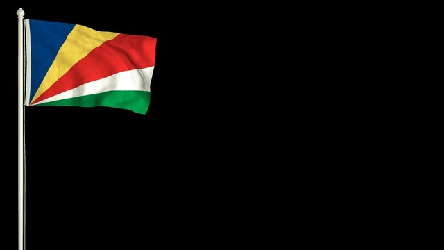Seychellois flag waving in the wind with PNG alpha channel for easy project implementation.