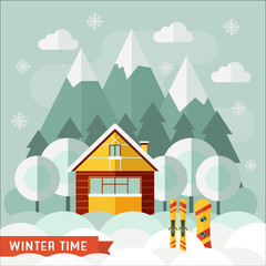 Obraz na płótnie Canvas Winter House Snowboarding and Skiing Sports Concept