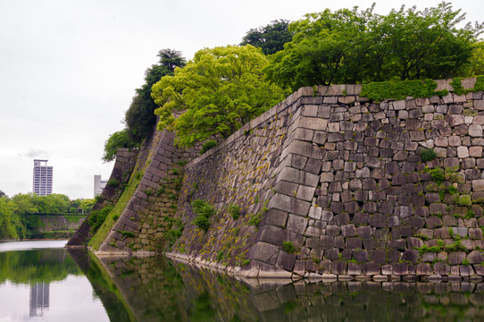 Moat of the old castle. Osaka Japan.
