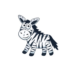 Obraz na płótnie Canvas Cute cartoon animal. Stuffed zebra. Vector plush toy isolated on white background.