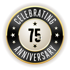 Black 75th anniversary badge with gold border on white background