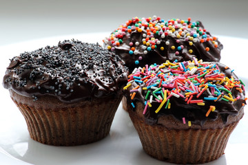Sweet chocolate cupcake. Close up of chocolate cupcake. Muffins. Fresh delicious homemade cupcakes....