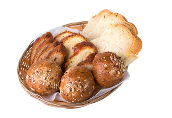 Wicker basket with fresh bread.