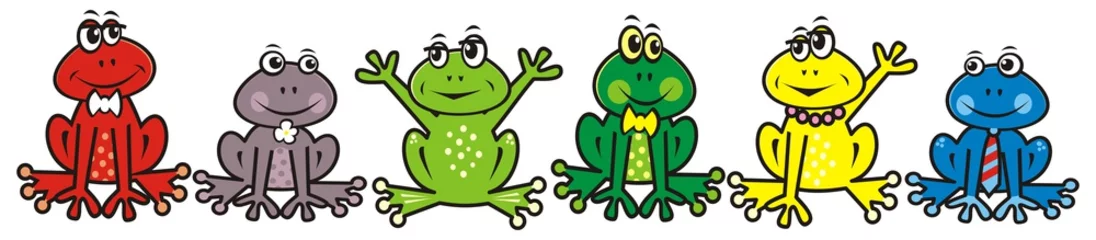Fotobehang group of frogs, crazy animals, vector illustration © janista