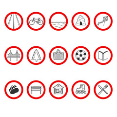 Set of icons with a different value in red circle.