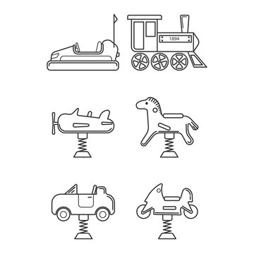 Icon set for playground or funfair attraction in black and white
