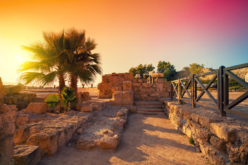 The ruins of the ancient city in Caesarea, Israel