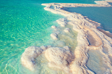 Fototapeta na wymiar Texture of Dead sea. Salt sea shore