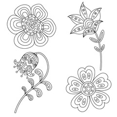 Set of abstract floral elements. Hand drawn doodle. Vector illustration