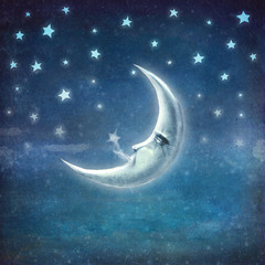 Fototapeta na wymiar Night time with stars and moon ,background