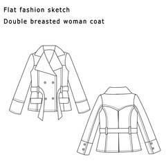 Fashion Flat sketch template - woman coat 