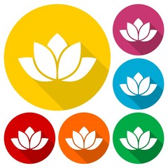 Fototapeta premium Lotus silhouette icons set with long shadow
