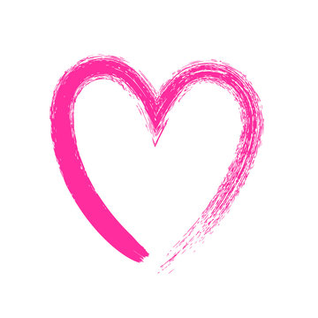 Heart symbol hand drawn with pink paint by brush.