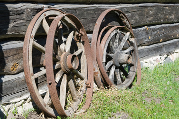 Old wheel from carts in the countryside