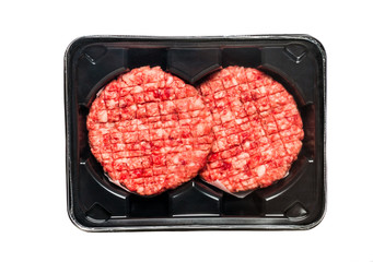 Raw Beef Burgers In A Packaging Tray