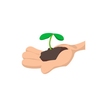 Hands holding green sprout icon