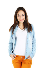 Portrait of a young girl on a white background