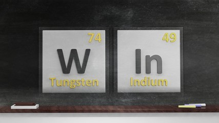 Periodic table of elements symbols used to form word Win, on blackboard