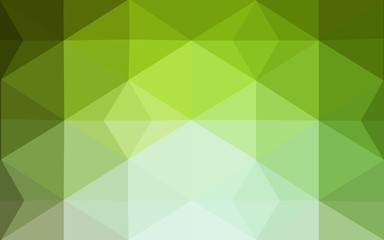 Multicolor green, yellow, orange polygonal design pattern, which consist of triangles and gradient in origami style.