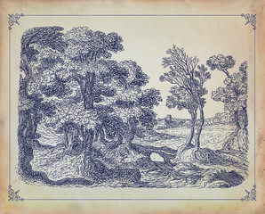 Old village art illustration
