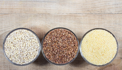 Pearl barley, buckwheat, millet groats