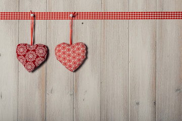 Hearts on vintage wood background, decorate valentine's day