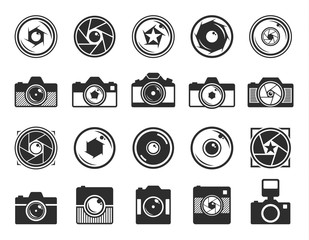 Camera shutter and photo camera icons isolated on white