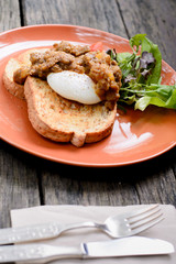 Beef in curry and benedict egg sanwich