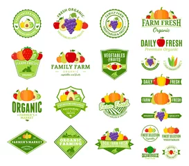 Deurstickers Fruits and Vegetables Logo, Labels, Fruits and Vegetables Icons © Vlad Klok