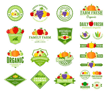 Fruits and Vegetables Logo, Labels, Fruits and Vegetables Icons