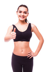 Fototapeta premium Portrait of beautiful young sporty muscular woman. Isolated over white background