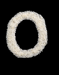 White rice grain alphabet letter o