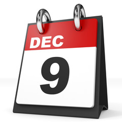 Calendar on white background. 9 December.