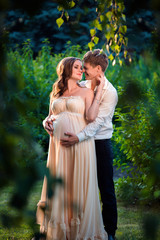 pregnancy, tenderness, husband and wife waiting for baby, happiness, beautiful pregnant