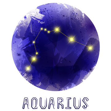 The Constellation Of Aquarius. Starry sky. Dark watercolor 