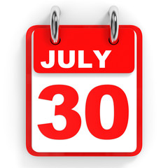 Calendar on white background. 30 July.