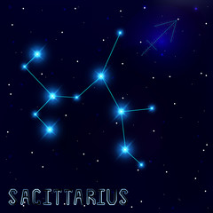 The Constellation Of Sagittarius. Starry sky. Dark blue backgrou