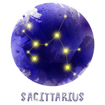 The Constellation Of Sagittarius. Starry sky. Dark watercolor.