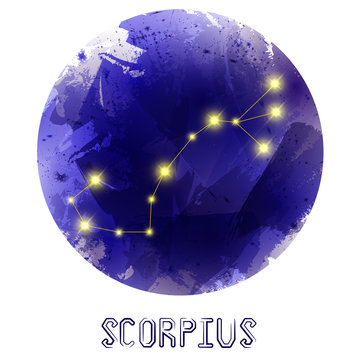 The Constellation Of Scorpius. Starry sky. Dark watercolor 