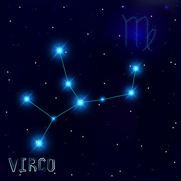 The Constellation Of Virgo. Starry sky. Dark blue background of