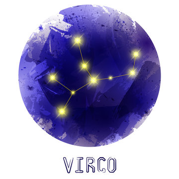 The Constellation Of Virgo. Starry sky. Dark watercolor 