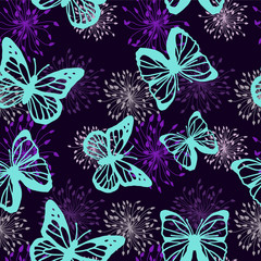Fototapeta na wymiar Seamless vector pattern with ornament summer flowers dandelions and butterflies