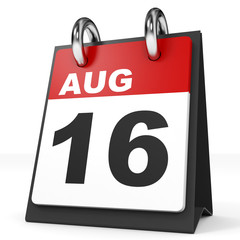 Calendar on white background. 16 August.