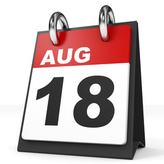 Calendar on white background. 18 August.